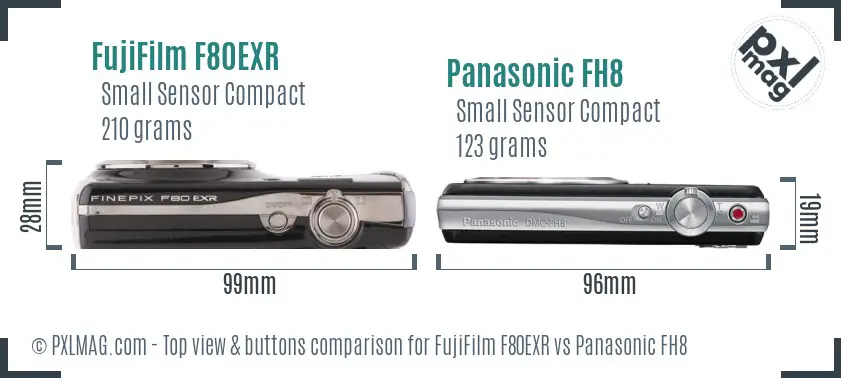 FujiFilm F80EXR vs Panasonic FH8 top view buttons comparison