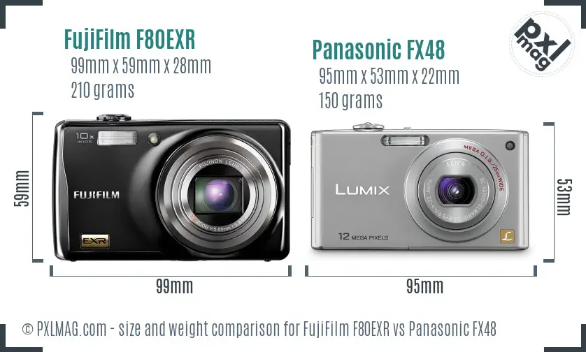 FujiFilm F80EXR vs Panasonic FX48 size comparison