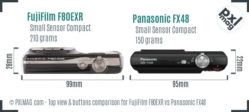 FujiFilm F80EXR vs Panasonic FX48 top view buttons comparison