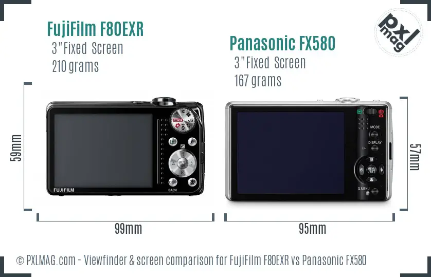 FujiFilm F80EXR vs Panasonic FX580 Screen and Viewfinder comparison