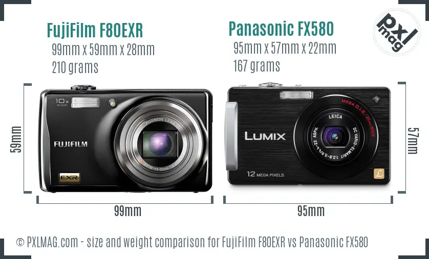 FujiFilm F80EXR vs Panasonic FX580 size comparison