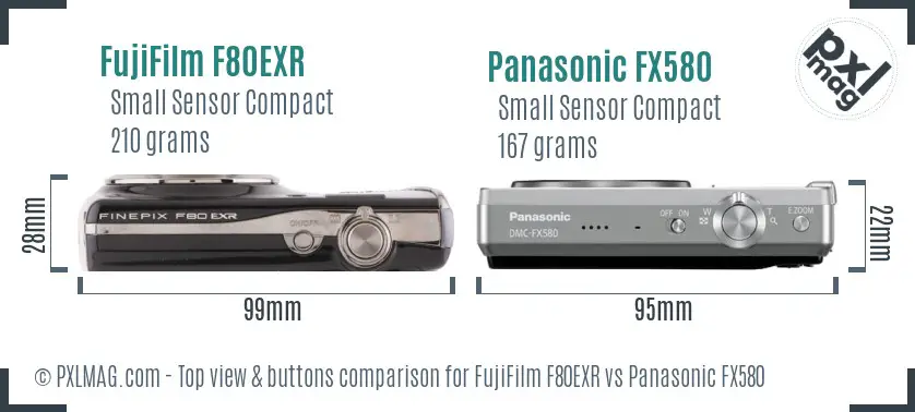 FujiFilm F80EXR vs Panasonic FX580 top view buttons comparison
