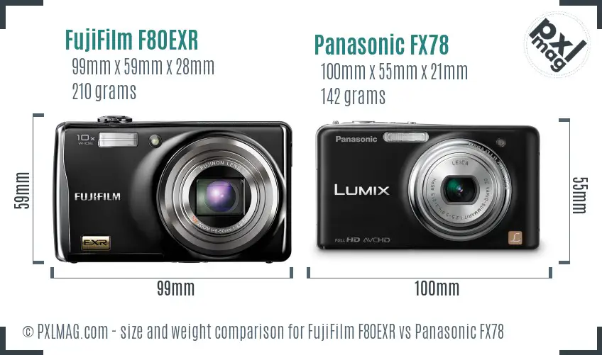 FujiFilm F80EXR vs Panasonic FX78 size comparison