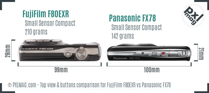 FujiFilm F80EXR vs Panasonic FX78 top view buttons comparison