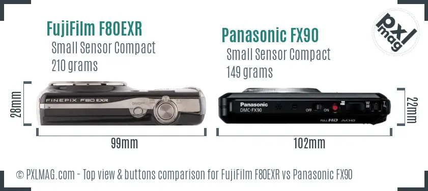 FujiFilm F80EXR vs Panasonic FX90 top view buttons comparison