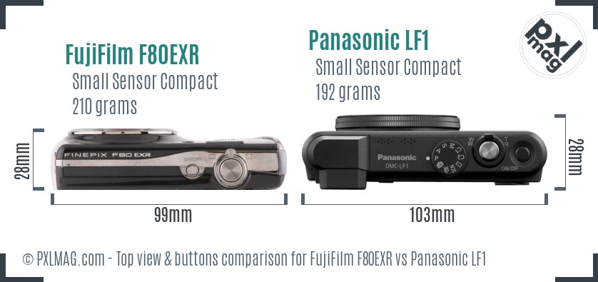 FujiFilm F80EXR vs Panasonic LF1 top view buttons comparison
