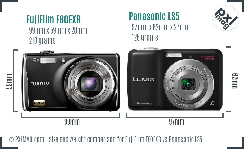 FujiFilm F80EXR vs Panasonic LS5 size comparison