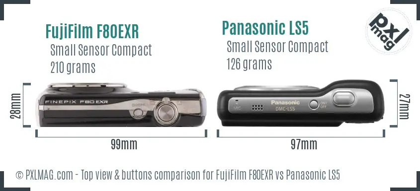 FujiFilm F80EXR vs Panasonic LS5 top view buttons comparison