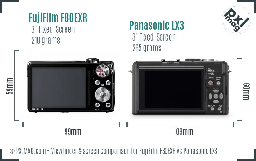 FujiFilm F80EXR vs Panasonic LX3 Screen and Viewfinder comparison FujiFilm F80EXR vs Panasonic LX3 Screen and Viewfinder comparison