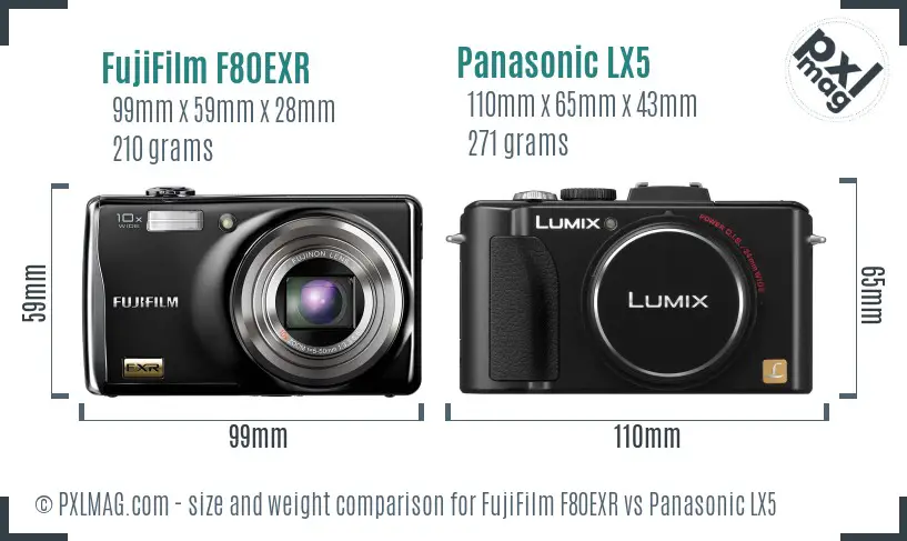 FujiFilm F80EXR vs Panasonic LX5 size comparison FujiFilm F80EXR vs Panasonic LX5 size comparison