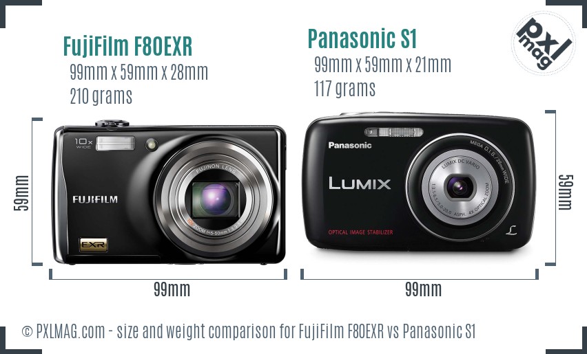 FujiFilm F80EXR vs Panasonic S1 size comparison FujiFilm F80EXR vs Panasonic S1 size comparison
