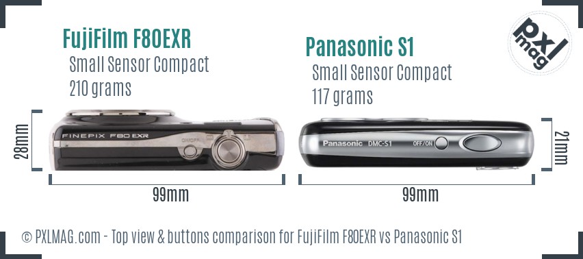 FujiFilm F80EXR vs Panasonic S1 top view buttons comparison