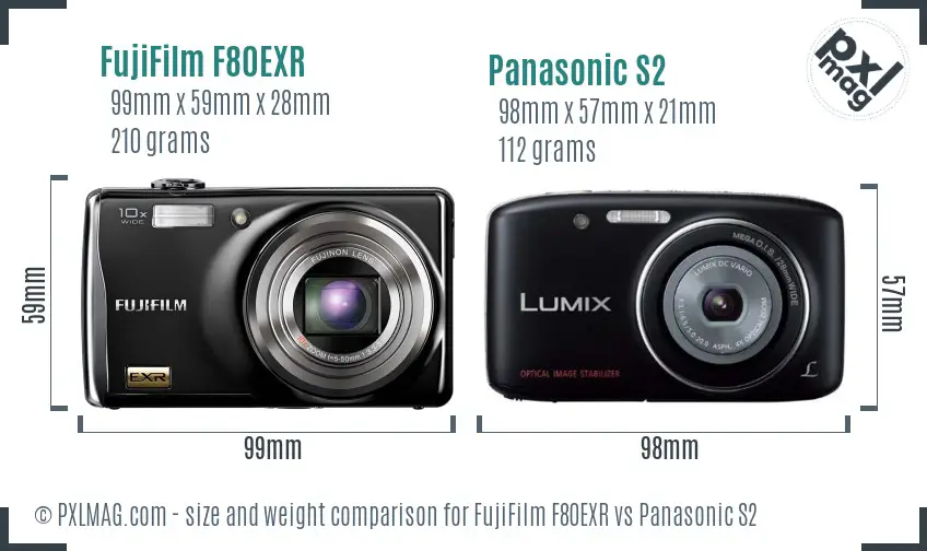 FujiFilm F80EXR vs Panasonic S2 size comparison