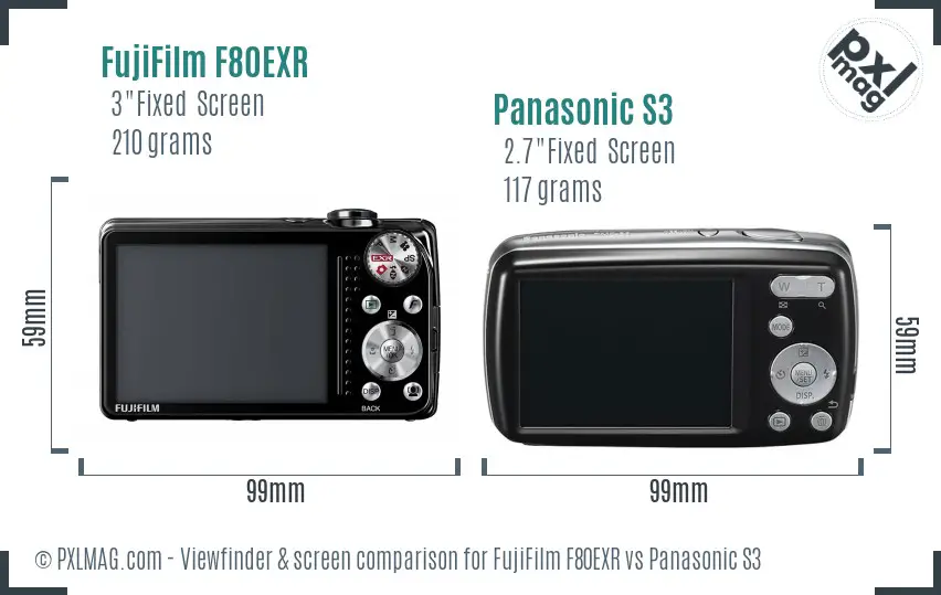 FujiFilm F80EXR vs Panasonic S3 Screen and Viewfinder comparison