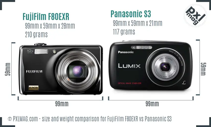 FujiFilm F80EXR vs Panasonic S3 size comparison
