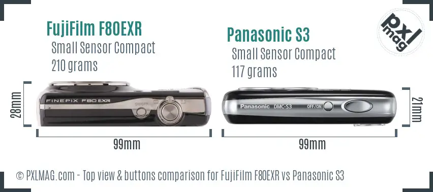 FujiFilm F80EXR vs Panasonic S3 top view buttons comparison