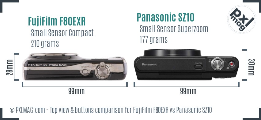 FujiFilm F80EXR vs Panasonic SZ10 top view buttons comparison