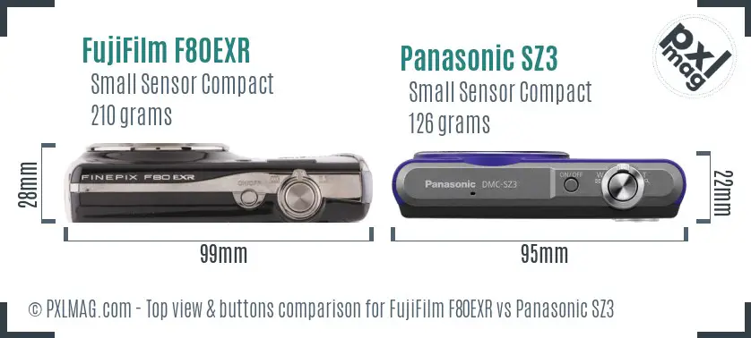 FujiFilm F80EXR vs Panasonic SZ3 top view buttons comparison