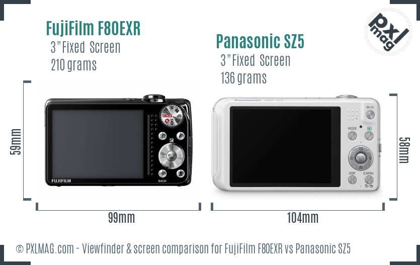 FujiFilm F80EXR vs Panasonic SZ5 Screen and Viewfinder comparison