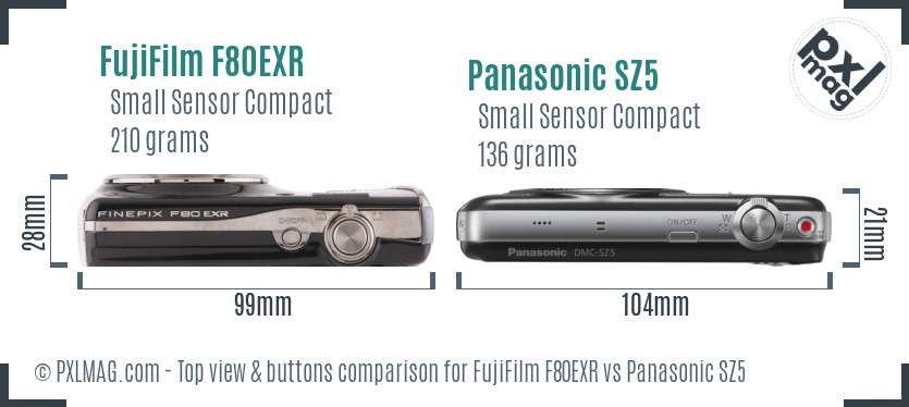 FujiFilm F80EXR vs Panasonic SZ5 top view buttons comparison