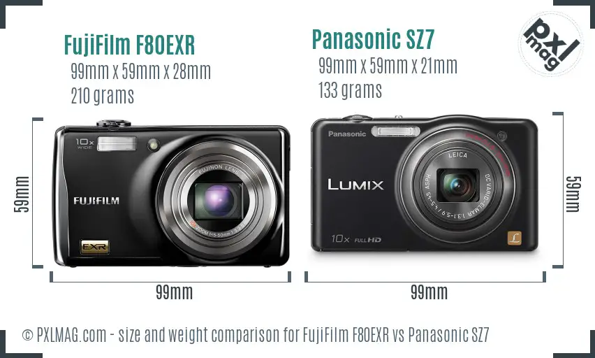 FujiFilm F80EXR vs Panasonic SZ7 size comparison