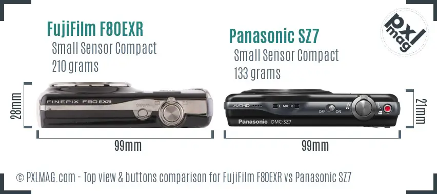 FujiFilm F80EXR vs Panasonic SZ7 top view buttons comparison