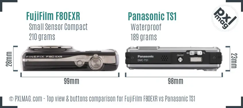 FujiFilm F80EXR vs Panasonic TS1 top view buttons comparison