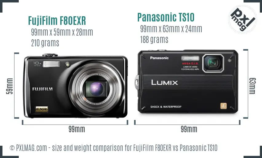 FujiFilm F80EXR vs Panasonic TS10 size comparison