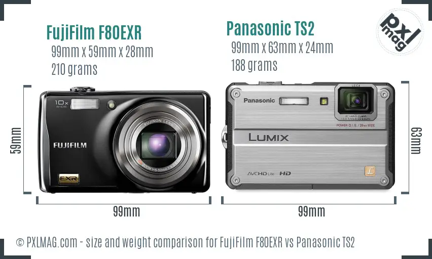 FujiFilm F80EXR vs Panasonic TS2 size comparison