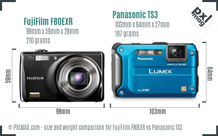 FujiFilm F80EXR vs Panasonic TS3 size comparison FujiFilm F80EXR vs Panasonic TS3 size comparison
