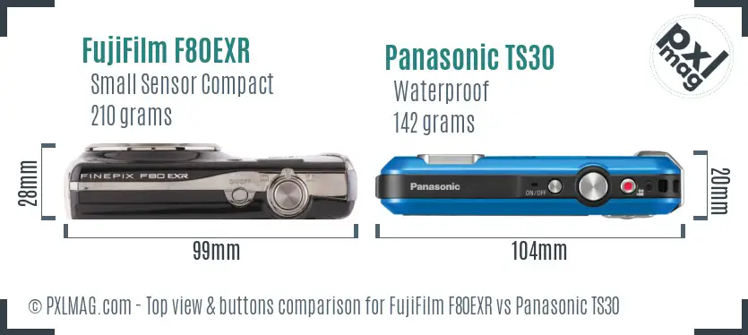 FujiFilm F80EXR vs Panasonic TS30 top view buttons comparison FujiFilm F80EXR vs Panasonic TS30 top view buttons comparison
