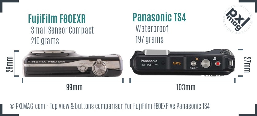 FujiFilm F80EXR vs Panasonic TS4 top view buttons comparison