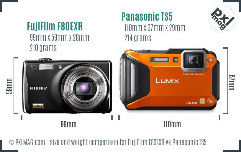 FujiFilm F80EXR vs Panasonic TS5 size comparison