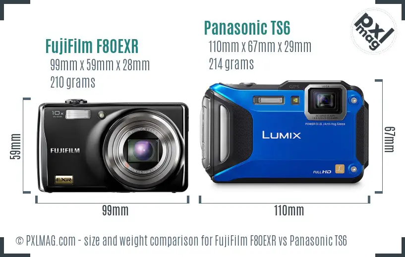 FujiFilm F80EXR vs Panasonic TS6 size comparison FujiFilm F80EXR vs Panasonic TS6 size comparison
