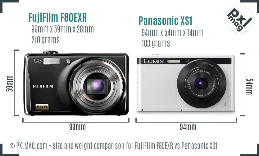 FujiFilm F80EXR vs Panasonic XS1 size comparison