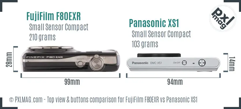 FujiFilm F80EXR vs Panasonic XS1 top view buttons comparison