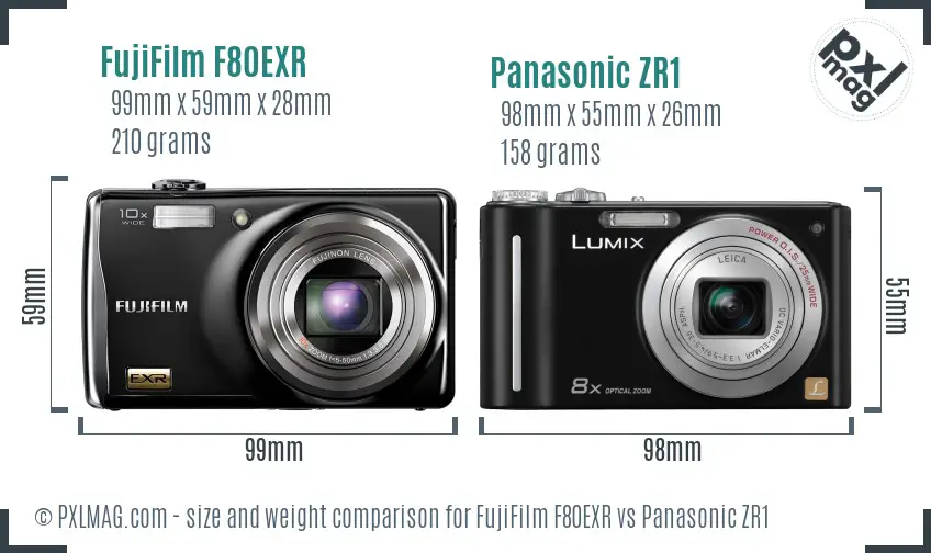FujiFilm F80EXR vs Panasonic ZR1 size comparison FujiFilm F80EXR vs Panasonic ZR1 size comparison