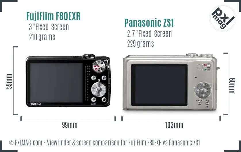 FujiFilm F80EXR vs Panasonic ZS1 Screen and Viewfinder comparison