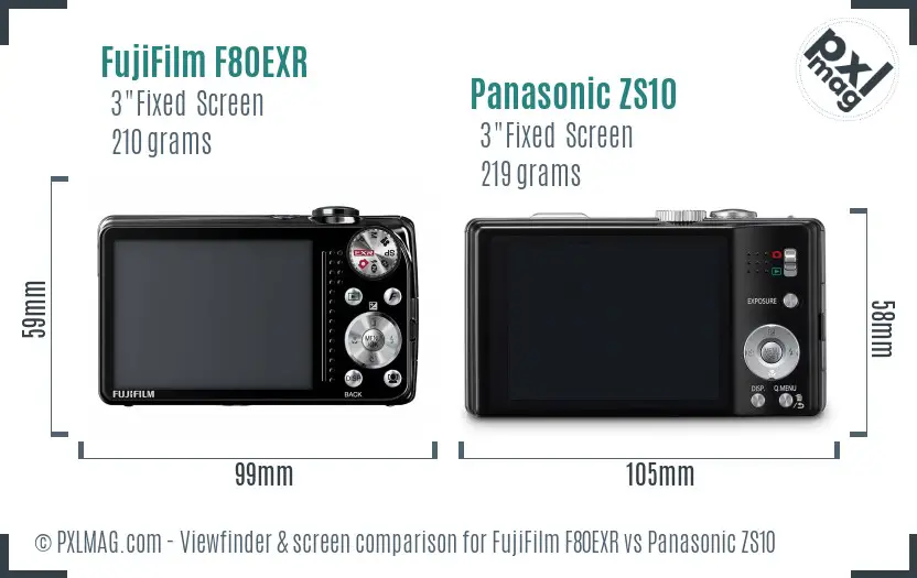 FujiFilm F80EXR vs Panasonic ZS10 Screen and Viewfinder comparison