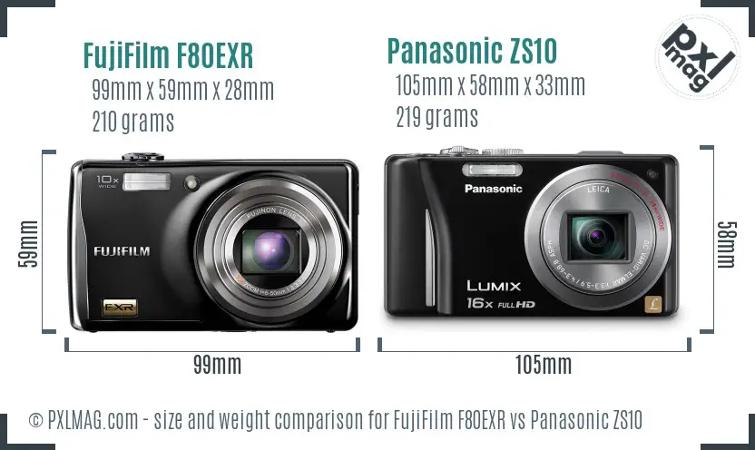 FujiFilm F80EXR vs Panasonic ZS10 size comparison FujiFilm F80EXR vs Panasonic ZS10 size comparison