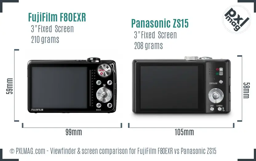 FujiFilm F80EXR vs Panasonic ZS15 Screen and Viewfinder comparison