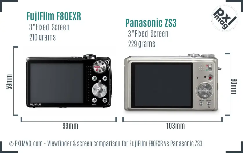 FujiFilm F80EXR vs Panasonic ZS3 Screen and Viewfinder comparison