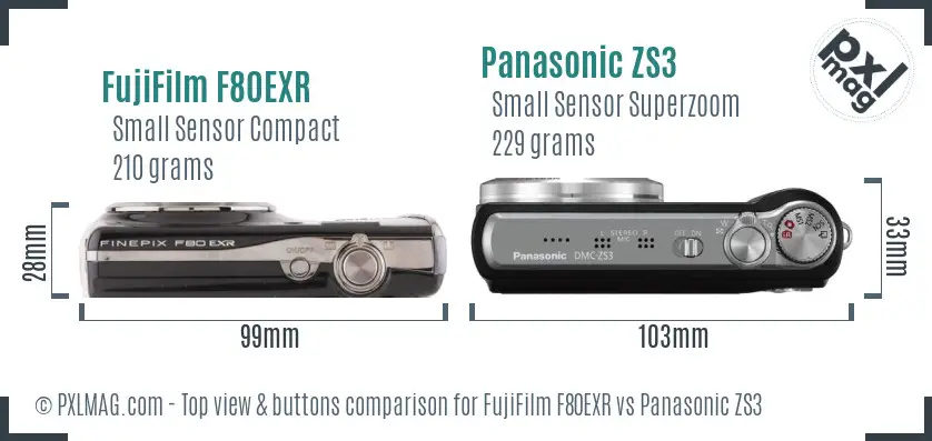 FujiFilm F80EXR vs Panasonic ZS3 top view buttons comparison