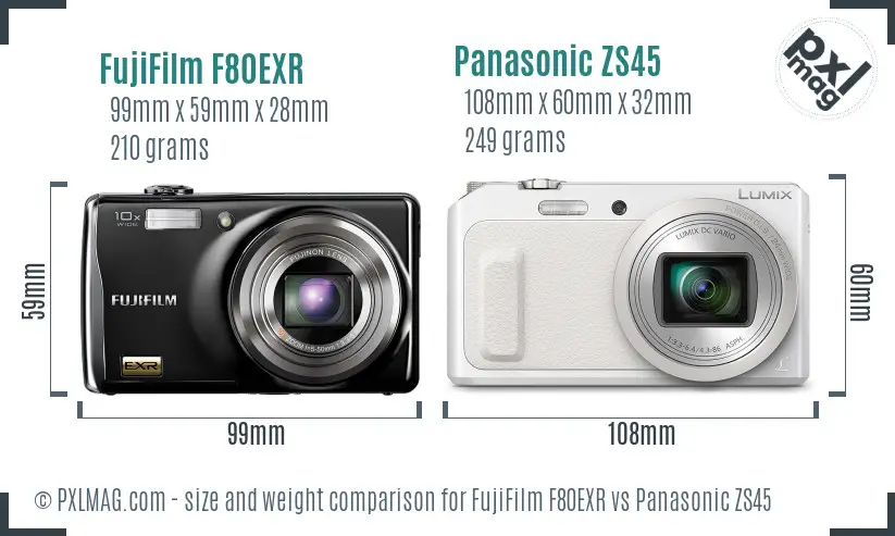 FujiFilm F80EXR vs Panasonic ZS45 size comparison