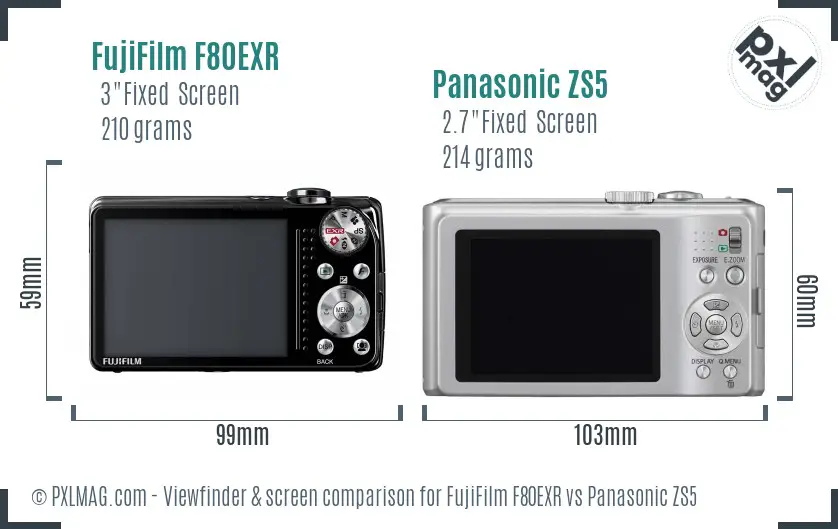 FujiFilm F80EXR vs Panasonic ZS5 Screen and Viewfinder comparison