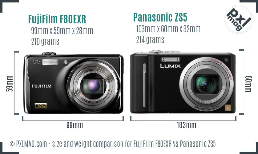 FujiFilm F80EXR vs Panasonic ZS5 size comparison