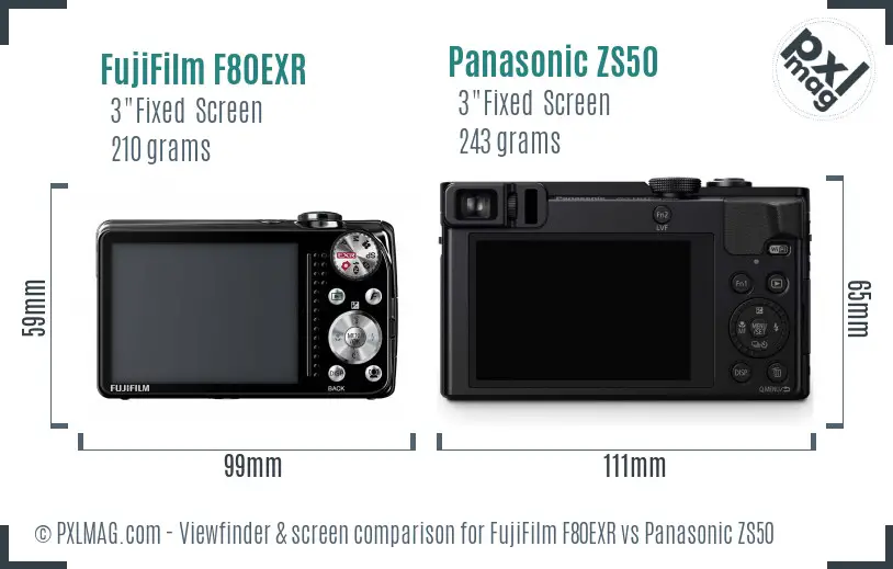 FujiFilm F80EXR vs Panasonic ZS50 Screen and Viewfinder comparison
