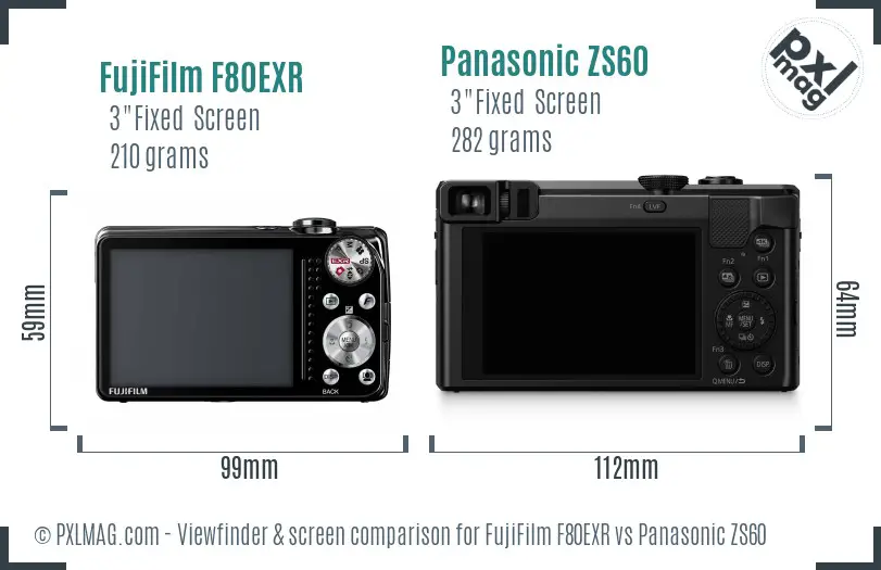 FujiFilm F80EXR vs Panasonic ZS60 Screen and Viewfinder comparison