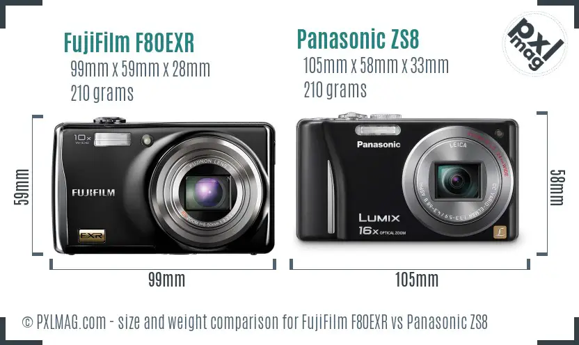 FujiFilm F80EXR vs Panasonic ZS8 size comparison FujiFilm F80EXR vs Panasonic ZS8 size comparison