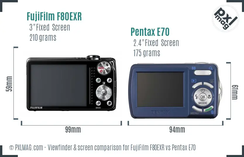 FujiFilm F80EXR vs Pentax E70 Screen and Viewfinder comparison